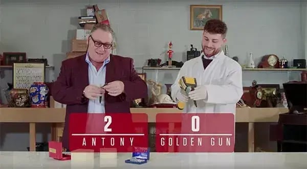 Antony Charman and Matthew Christlow and the words Antony 2 Golden Gun 0