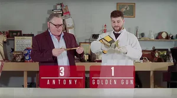 Antony Charman and Matthew Christlow with words that say Antony 3 Golden Gun 1